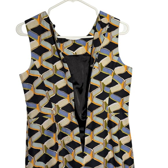 Milly Kendra Sleeveless Geometric Sheath Dress Size 8 Black/Yellow/Blue size 8 - Picture 7 of 7